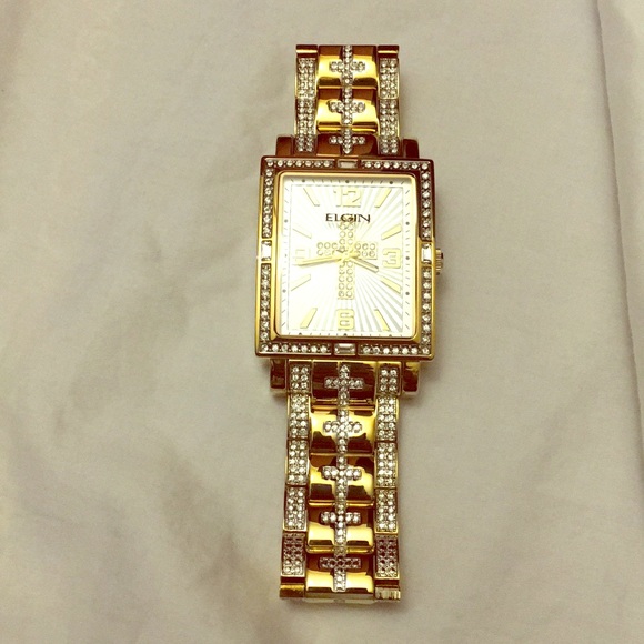 Elgin Cross watch Rectangle, crystal bezel blingy